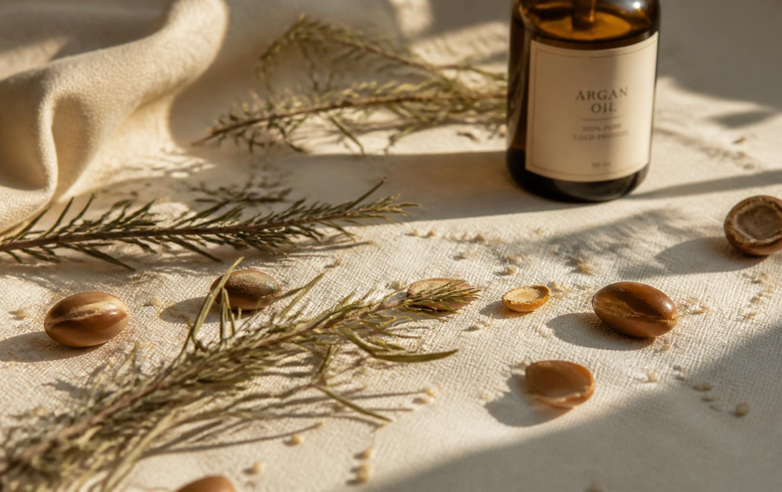 Argan, sésame et romarin, ingrédients de l'huile capillaire NOOR